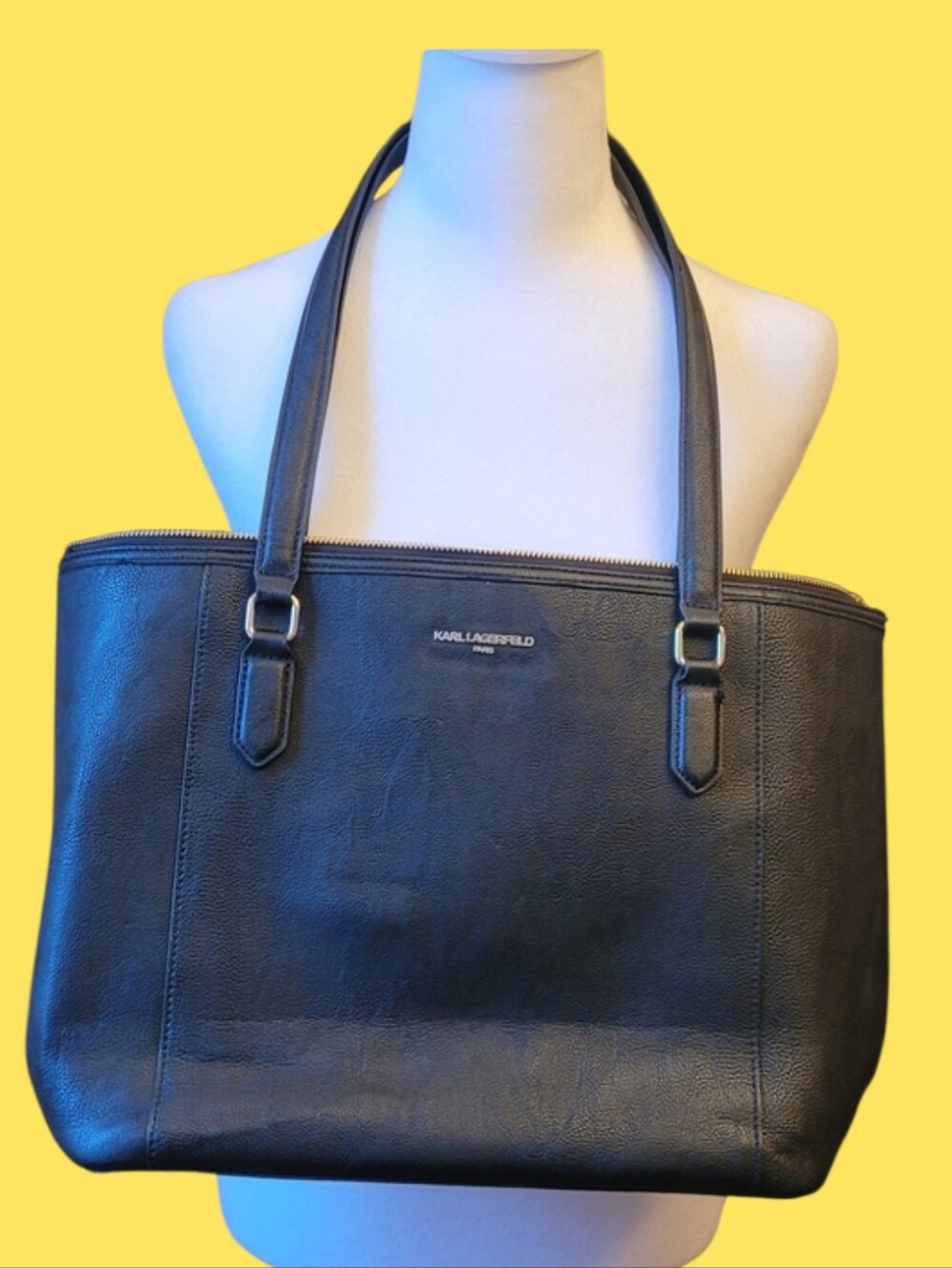 Karl Lagerfeld Black and Gold Logo Leather Accent Tote